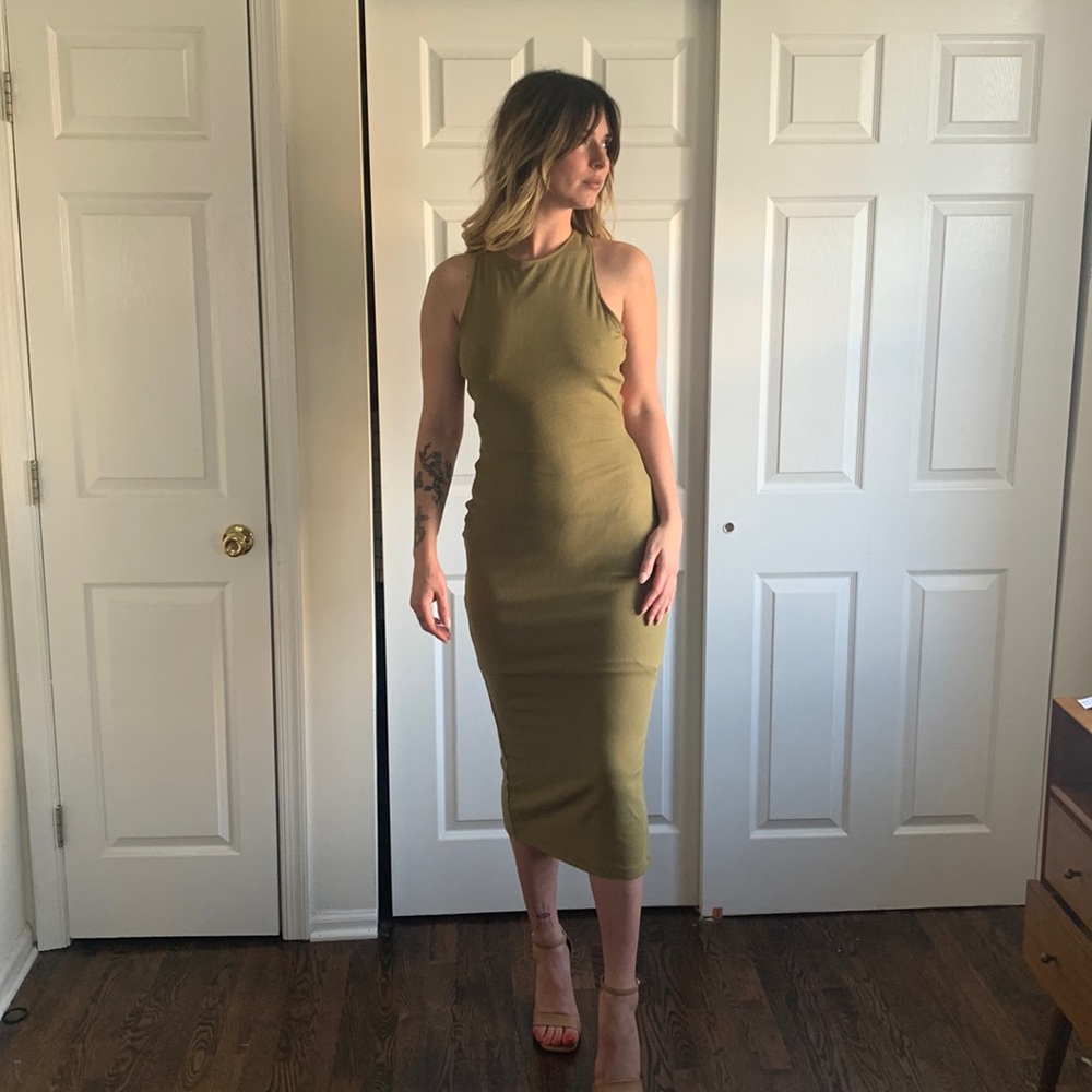 Olive green Maura boutique midi dress. Australian size 10 US size 6 (M)